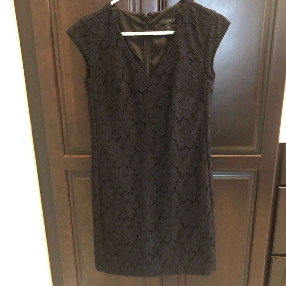 J. Crew Navy & Black Lace Shift Dress 00